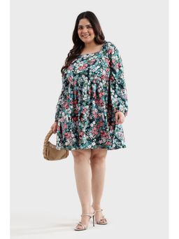 Virgio - Women Blue Viscose Floral Flared Dress