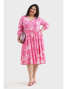 Virgio - Women Pink Viscose Floral Flared Dress