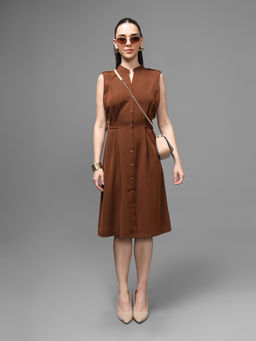 Kazo - Women Brown Polyester Solid Shirt Dress