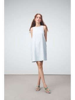SAVA - Women Blue Linen Solid A-Line Dress