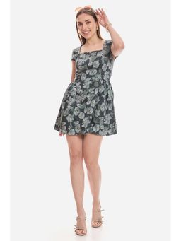 Virgio - Women Green Cotton Floral Flared Dress