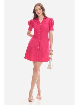 Virgio - Women Pink Cotton Solid A-Line Dress