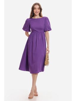 Virgio - Women Purple Cotton Solid Flared Dress