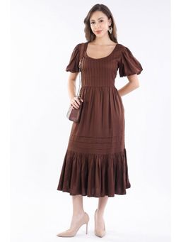 Virgio - Women Brown Viscose Solid Flared Dress