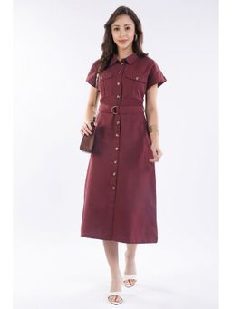 Virgio - Women Wine Viscose Solid A-Line Dress