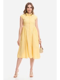 Virgio - Women Yellow Cotton Solid Flared Dress