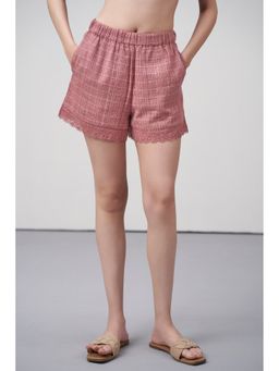 SAVA - Cotton Guipure Lace Hem Pink Shorts