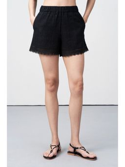 SAVA - Cotton Guipure Lace Hem Black Shorts
