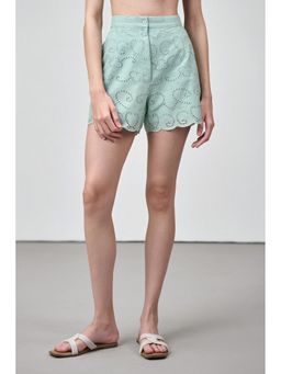 SAVA - High Waisted Eyelet Embroidery Green Shorts