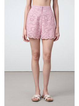 SAVA - High Waisted Eyelet Embroidery Pink Shorts