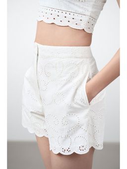 SAVA - High Waisted Eyelet Embroidery White Shorts