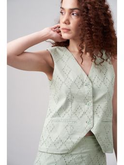 SAVA - Green Eyelet Embroidery Top