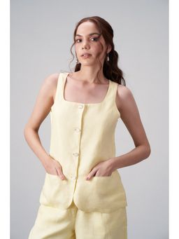 SAVA - Yellow Linen Buttoned Top