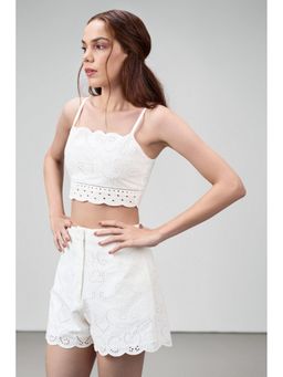 SAVA - White Scalloped Hem Spaghetti Crop Top