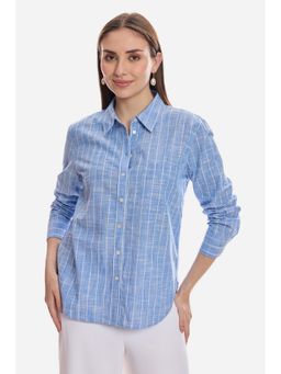 Virgio - Striped Cotton Relaxed Button-Down Women Blue Shirt