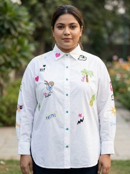 Zolo Label - Women Regular Fit Embroidered White Shirt
