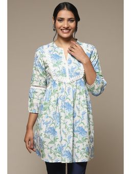 Biba - Women White Floral Printed Cotton Straight Kurti