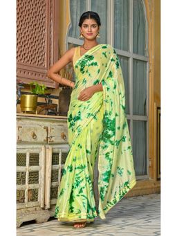 Indi Inside - Lemon Yellow Tie-N-Dye Lace Border Saree with Unstitched Blouse