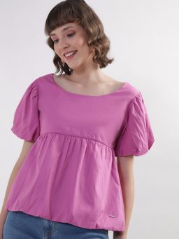 ELLE - Women Lavender Solid Balloon Sleeve Top