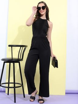 TOKYO TALKIES - Women Solid Halter Neck Basic Black Jumpsuit
