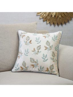 HomeTown - Indian Botanical Pomo Hand Crafted Cushion Cover 45 x 45 Cm in Ivory Colour