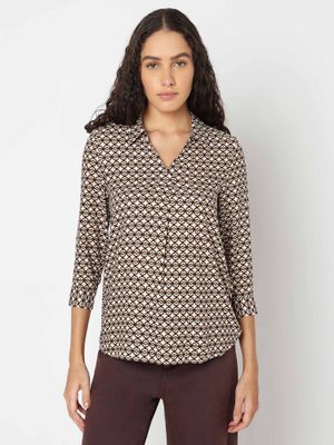 ELS-MK32B47 BURGANDY&BEIGE PRINT TOP