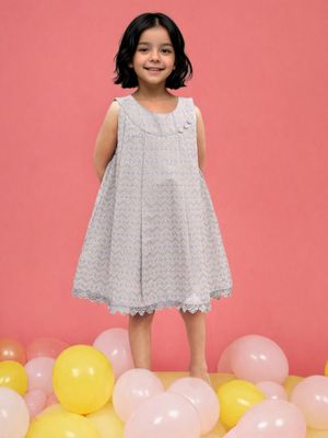 Toonyport Cotton Printed Sleeveless Dress Grey