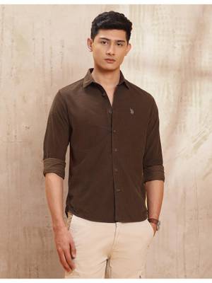 Buy U.S. Polo Assn. Denim Co. Mens Pure Cotton Slim Fit Brown Casual