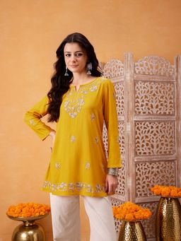 QAZMI - Zayesha Kashmiri Aari Embroidered A-Line Flared Kurti
