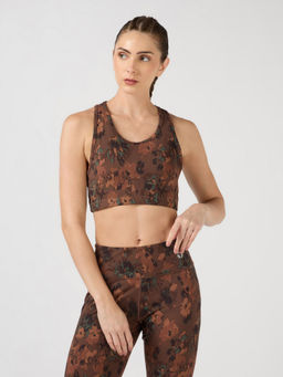 Technosport - Women Printed Sports Bra For Active & Gym Wear Yoga Brown
