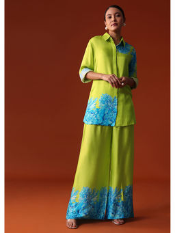 KALKI FASHION - Green Floral Printed Crepe Co Ord (Set of 2)