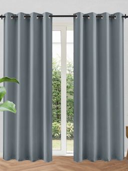 Urban Space - Solid Blackout Window Curtains with Eyelets & Tieback Ele Grey (Pack of 2)