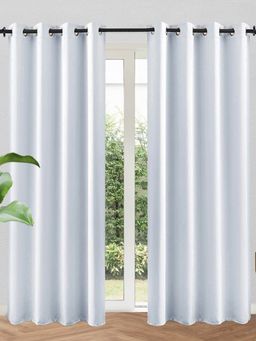 Urban Space - Solid Blackout Window Curtains with Eyelets & Tieback Metallic Silver (Pack of 2)