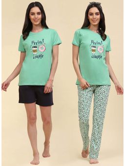 Monte Carlo - Women Green Round Neck T-shirt & Shorts with Pant (Set of 3)