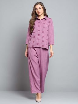 Monte Carlo - Women Self Design Mauve Collar Neck 3/4 Sleeve Co-Ord (Set of 2)