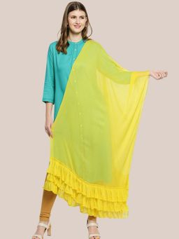 Dupatta Bazaar - Womens Yellow Chiffon Dupatta with Ruffled