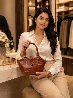 YELONA - Women's Brown Leather-Look Handbag With Detachable Strap