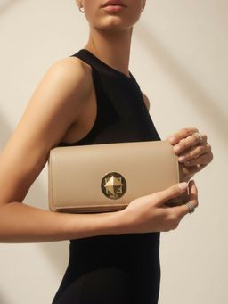 Inc.5 - Women Beige Textured Wallet With Detachable Strap