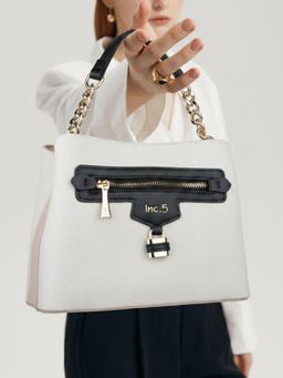 Inc.5 - Women Black Textured Handbag With Detachable Strap