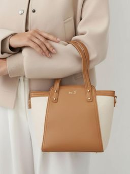Inc.5 - Women Beige Textured Tote Bag With Detachable Strap