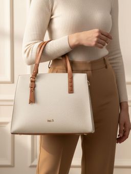 Inc.5 - Women Off White Textured Shoulder Bag With Detachable Strap