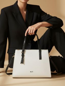 Inc.5 - Women White Textured Shoulder Bag With Detachable Strap