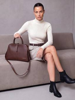 Accessorize London - Women's Brown Uptown Satchel With Detachable Strap