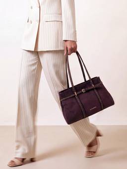 Accessorize London - Women's Burgundy Bare Monogram Trim Satchel