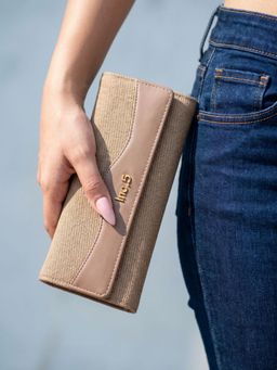 Inc.5 - Women Beige Textured Bi-Folds Wallet