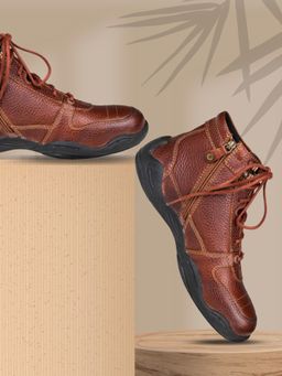 EZOK - Tan Leather Casual Boots for Men