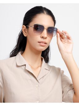 Opium Eyewear - Womens Blue Polycarbonate Lenses Gold Frame Square Sunglasses