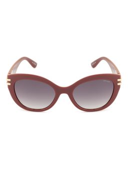 Opium Eyewear - Womens Grey Polycarbonate Lenses Maroon Frame Cat Eye Sunglasses