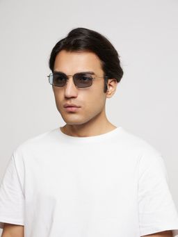 Opium Eyewear - Unisex Blue Polycarbonate Lenses Silver Frame Square Sunglasses