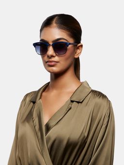 Opium Eyewear - Mens Blue Polycarbonate Lenses Blue Frame Round Sunglasses